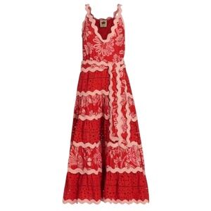 FARM RIO Flowerful Birds Floral Maxi Sundress Pink Red Mix Size Small, NWT